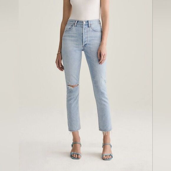Agolde Riley High Rise Distressed Crop Jeans In Shatter Size 29 NWT - Picture 5 of 15